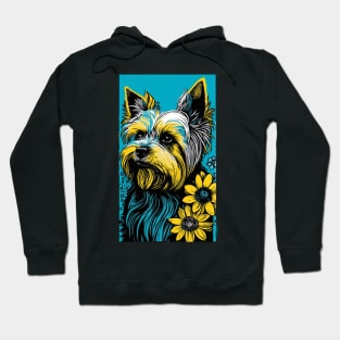 Yorkshire Terrier Dog Vibrant Tropical Flower Tall Retro Vintage Digital Pop Art Portrait Hoodie